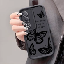 Inspirational Butterfly Graphic Shockproof Full Coverage Phone Case, Compatible With IPhone, Honor, - Black - View 3