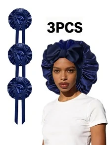 1pc Women's Satin Sleeping Cap, Elastic Strap Design, Smooth & Silky, Colorful Satin Material, Casual Home Daily Hair Care Sleeping Hat Hair Sleep Cap Sleep Bonnet,Summer,Beach - Black - View 4