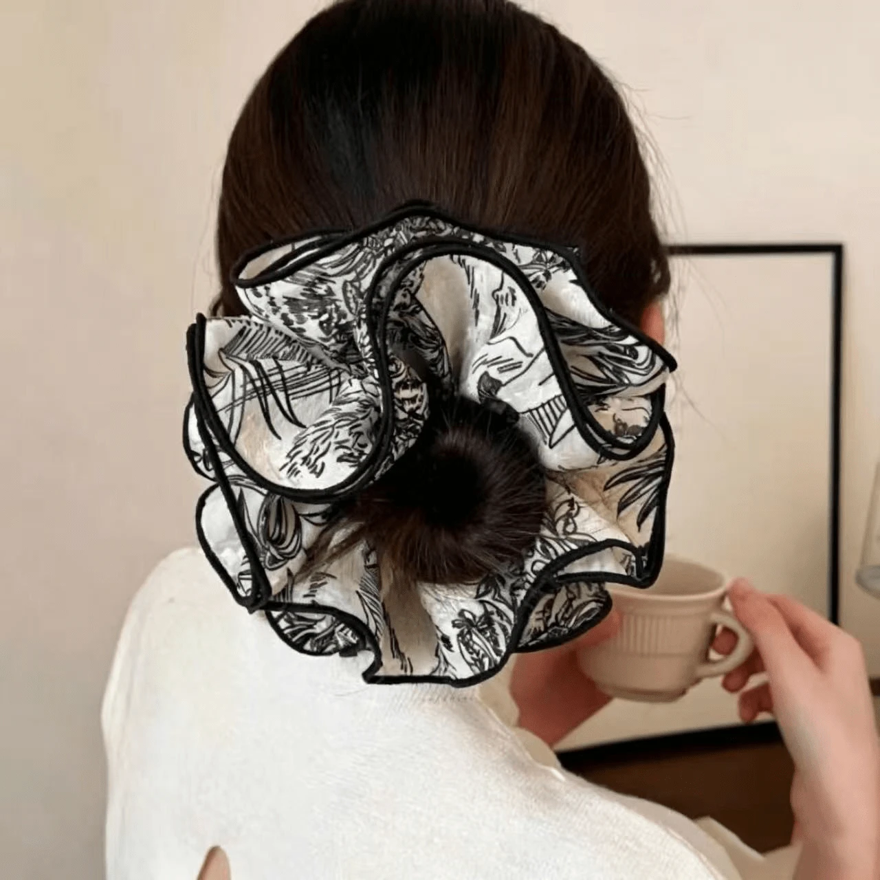 Vintage Tinte Farbverlauf 4-lagiger Haargummi, eleganter geknoteter Haargummi, Blume Muster Retro Polyester Haaraccessoire, geeignet für alle Jahreszeiten, Festivals, Partys - Verschiedenfarbig - Übersicht 1