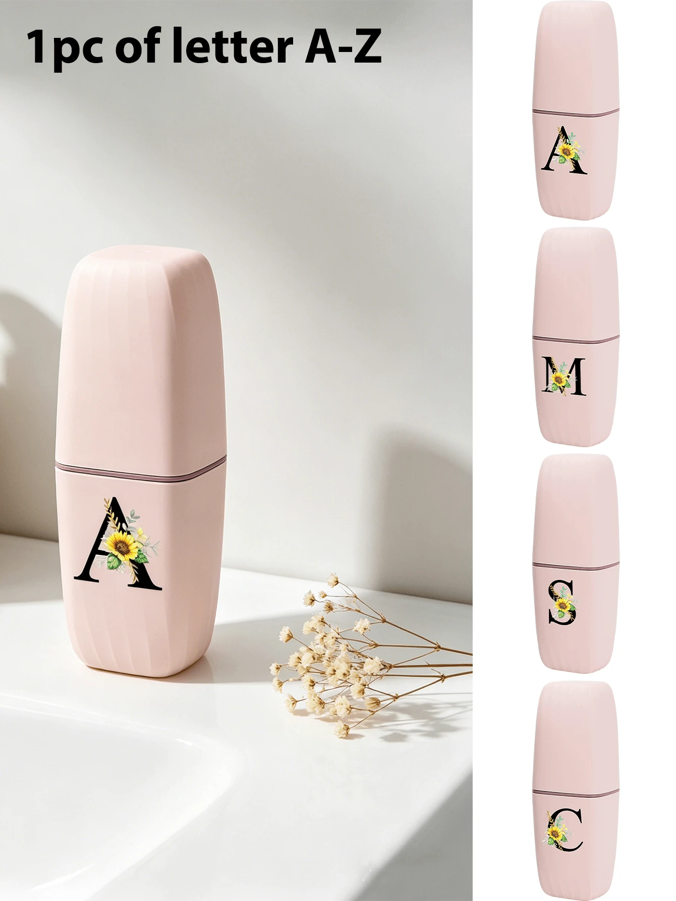Toothbrush Case, Portable Black Flowers‑Shaped Letter A‑Z, Keeps Toothbrush Clean And Hygienic, Protective Cover For Travel Camping Business Trips School Bathroom, Toothbrush Cup Holder, Travel Wash Cup And Storage Box, For Adults Travelers, Great For Summer Travel For Mother's Day Birthday Gifts Graduation Gift, Essential Back To School And Graduation Season - Multicolor - View 1