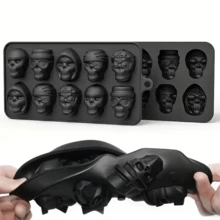Silicone Rectangular Skull Ice Cubes Tray - 1pc Multipurpose Mold For Whiskey Cocktail, Chocolate Candy Pudding Jelly - Manual Kitchen Accessory For Party Essentials - Black - View 9