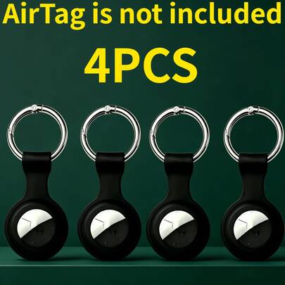 4PCS AirTag Holder With Secure Keychain, Full Body Protective Case Compatible With Apple AirTag Item Finder Tracker For Travel Daily Use