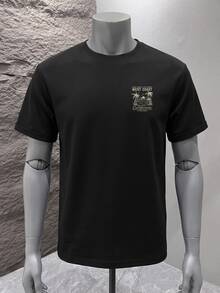 SU ER Men's Fashionable Printed Loose Short Sleeve T-Shirt | Exquisite Design | Summer Essential | Easy To Match, Showcasing Your Style - Black - View 4