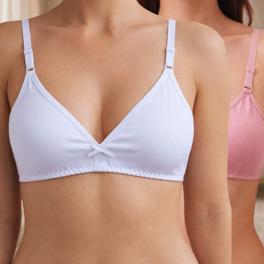 Kit 2 Sutiã Feminino Sem Bojo Menina Moça Dia a Dia Soutien de Luxo com Alça Regulável Tecido Duplo Moda Feminina