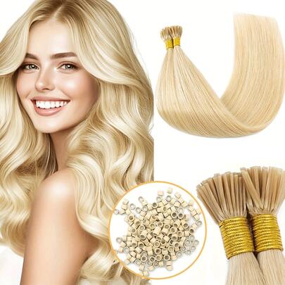 #613 Tóc nối thẳng màu vàng bạch kim, kiểu I-tip, dài 18-26 inch, 100g/2 bó. Màu sắc tươi sáng, bóng mượt, không rối, không gãy rụng, mềm mại, óng ả, tự nhiên, dễ giặt, có thể tái sử dụng, độ bóng lâu dài. Lý tưởng cho các lễ hội, hẹn hò, tiệc tùng và phong cách quyến rũ hàng ngày.