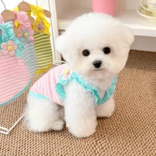 1 bộ quần áo thú cưng mùa xuân/hè: Áo thun hai dây dệt kim cho chó, áo vest cho mèo, áo không tay kẻ sọc Dopamine nhẹ, thoáng khí, thoải mái cho chó. - Nhiều màu - Xem 4