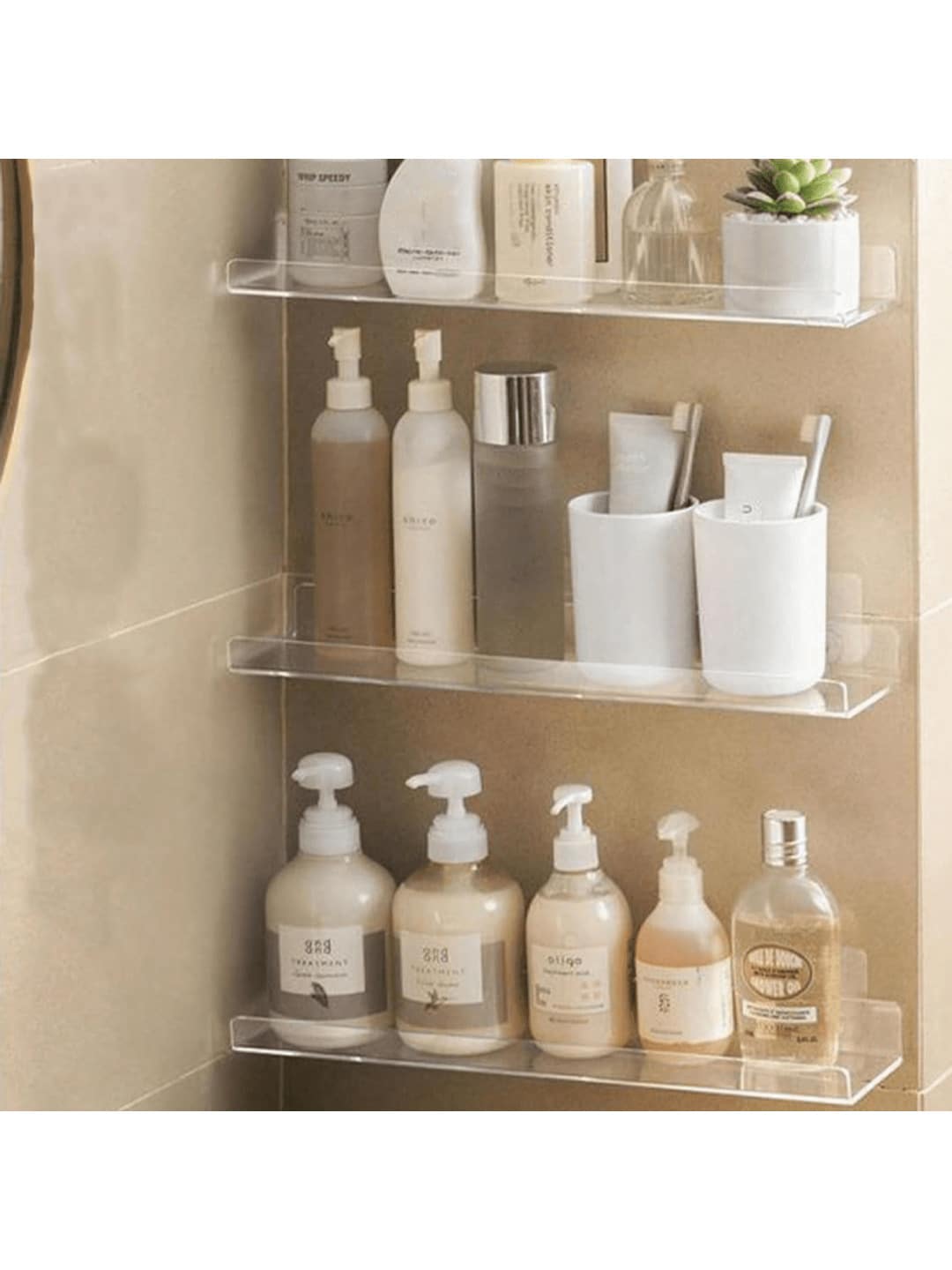 亚克力壁挂式置物架套装，11.8 英寸，自粘式墙面收纳架，适用于浴室、厨房、卧室、办公室、游戏室等空间，对墙面友好，无需钻孔。 - 無色 - 查看 1