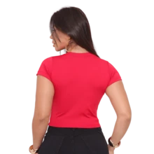 Kit 2 Cropped Basic Suplex Blouse Plain Short Sleeve Various Colors - 1 Brown 1 Red - View 5