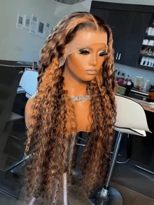 32inch Highlight Ombre Lace Front Wig Human Hair 13x4 Hd Honey Blonde 4/27 Deep Wave Lace Front Wigs Human Hair 250% Density Glueless Wigs Human Hair Pre Plucked - S4/27 - 查看 2