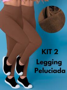 Kit 2 Pants Thermal Leggings Plush Winter Leg Felpuda Flannel Tarelles - 鏽棕色 - 查看 7