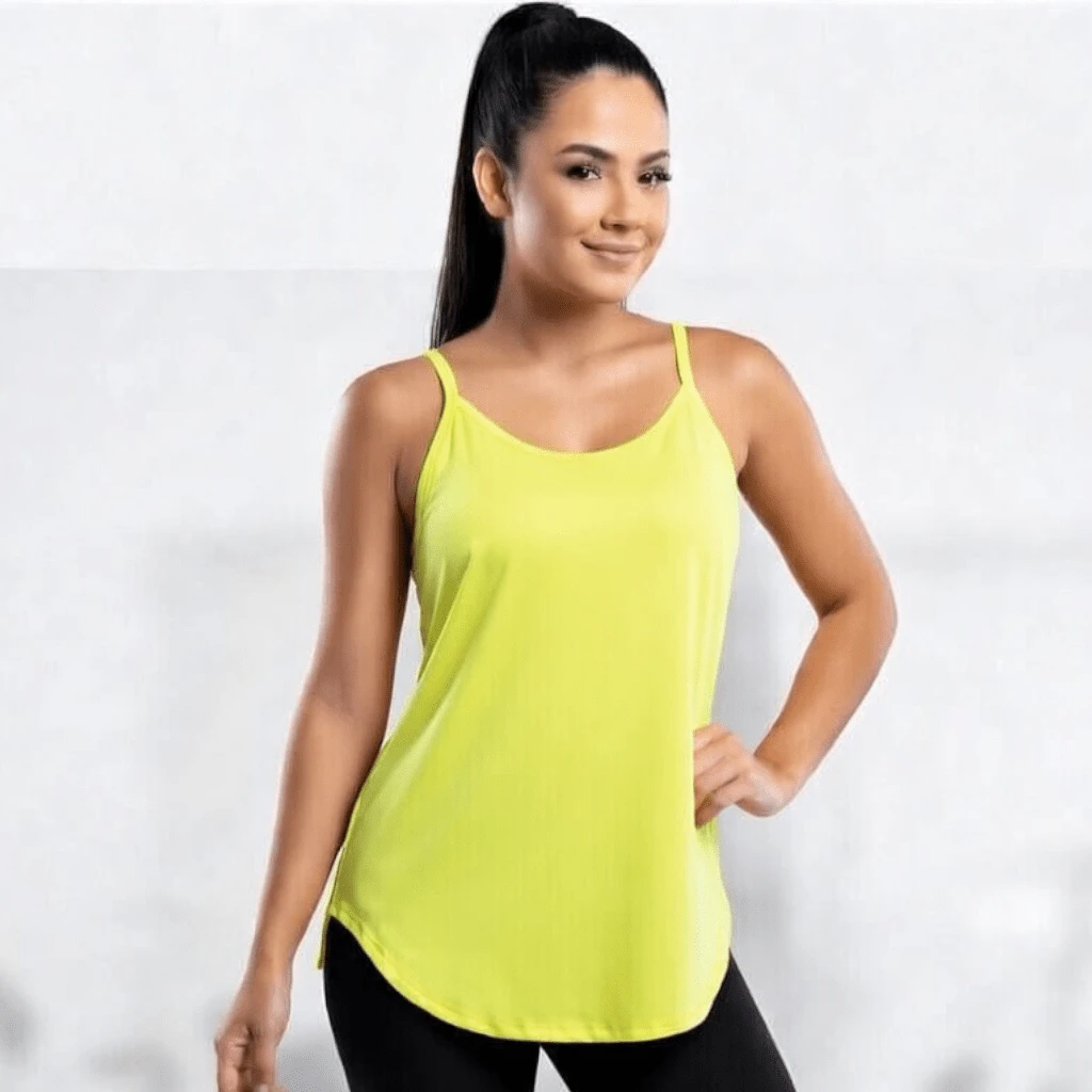 Women's Long Strappy Tank Top Butt Covering Gym Fitness - Yellow - View 1