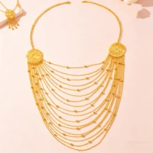 1 pieza Collar de cadena con borlas de cuentas multicapa, collar gargantilla de diseño único y lujoso de moda para mujeres - Dorado - Ver 3