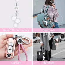 1pc Cute Heart Plush Ball Car Hanging Ornament, Fluffy Rearview Mirror Decor, New Car Gift For Women - Heart-shaped Pom-pom - View 5
