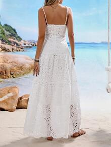 Plus Size Women's Simple Spaghetti Strap Fitted Long Dress, Casual Vacation Style Summer Women Clothes  Curve Plus   Vacation Women Clothes    Curve - 白色 - 查看 2