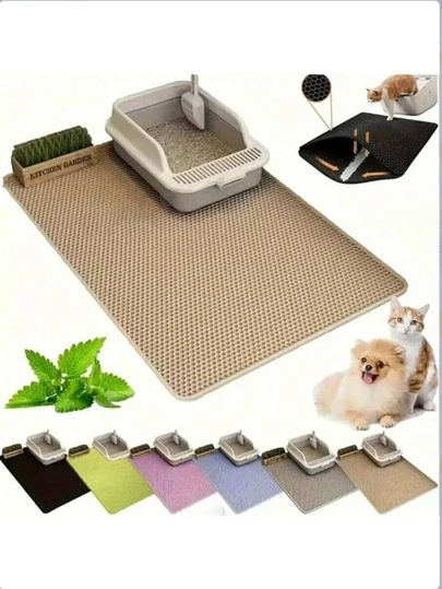 1pc Double-Layer EVA Cat Litter Mat Washable Anti-Tracking Anti-Splash Cat Paw Pad Cat Litter Box Cat Supplies