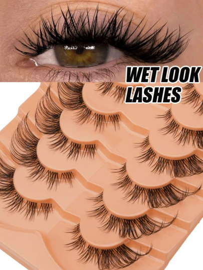 7 paar dunne en lange nepwimpers, natuurlijke cat eye make-up, nepwimpers in cartoonstijl, nepwimpers met transparante band, korte zachte 3D nepwimpers met nertslook, lichtgewicht pluizige nepwimpers met nertslook, hulpmiddelen voor wimperverlenging, nepwimpersstrips