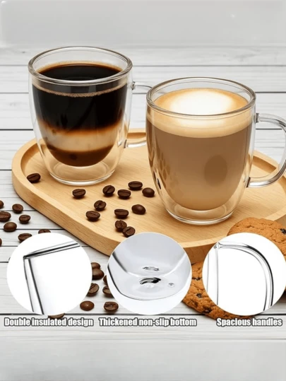 4pcs/2pcs/1pc, 350ml/250ml/150ml Capacity Double Wall Insulated Glass Coffee Mugs With Handle. Made Of Borosilicate Glass With Transparent Double Layer Structure For Excellent Heat Retention. Suitable For Coffee, Cappuccino, Latte, Tea And Various Hot/Cold Beverages. Ideal Gift For Easter And Christmas.