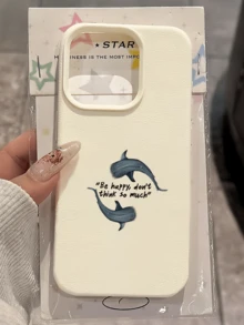 1pc White Whale Shark English Minimalist Personalized TPU Shockproof Full Coverage Phone Case, Compatible With Apple 17, 16, 15, 14, 13, 12, 11 Pro Max, Air, And Series - Multicolor - View 4