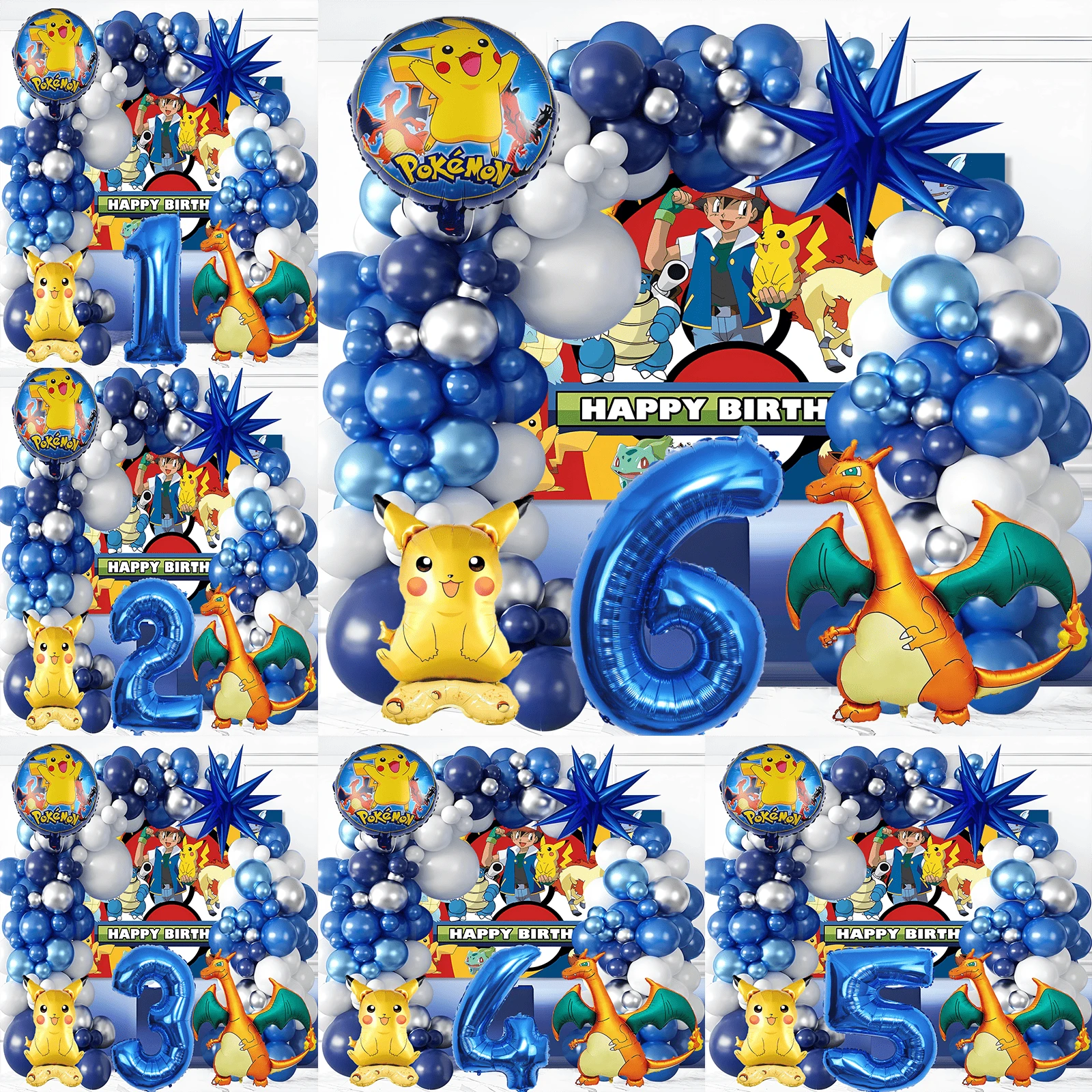 Blue Style Pet Foil Balloons Including Red, Blue And Yellow, Birthday Party Decorations, Happy Birthday Balloon Set, Suitable For Adult Birthday Gift Party Wall Decor Balloon Set - View 1