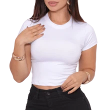 Kit 2 Cropped Basic Suplex Blouse Plain Short Sleeve Various Colors - 1 White 1 Red - View 2