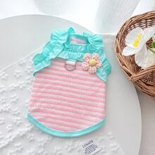 1 bộ quần áo thú cưng mùa xuân/hè: Áo thun hai dây dệt kim cho chó, áo vest cho mèo, áo không tay kẻ sọc Dopamine nhẹ, thoáng khí, thoải mái cho chó. - Nhiều màu - Xem 15