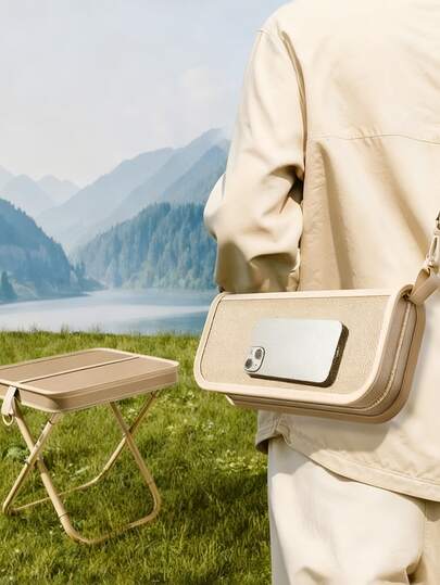 1pc Portable Stool, Suitable For Camping, Hiking, Folding Stool With Carrying Bag, Backpack Style Small Bench, Pencil Case Style Shoulder Bag Stool, Fishing Camping Outdoor Folding Stool