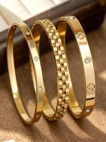 18K镀金不锈钢叠戴手链，四叶草设计，时尚百搭，适合女性日常佩戴，也适合派对、节日、生日、婚礼、情人节、母亲节等场合，更是送给妈妈的理想礼物。 - 鑲鑽手鐲 - 查看 7