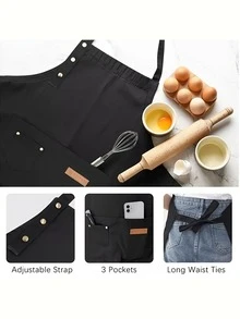 1 st. anpassningsbart unisex polyesterförkläde, justerbar rem, stor fickdesign, lämplig för kök, restaurang, salong - Multifärgad - Visa 7