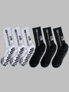 1/3/6 pares de calcetines de fútbol/fútbol para hombres y unisex, hasta el tobillo, antideslizantes, duraderos y cómodos para entrenamiento diario, calcetines de otoño - Blanco y Negro - Ver 7