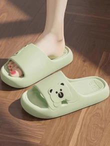 4 Pairs Unisex Bathroom Slippers, Solid Color Open Toe Breathable Slippers, Comfortable Non-Slip EVA Material, Perforated Design For Breathability And No Water Accumulation - Side Bear Slippers - View 3