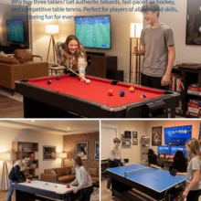 7 Ft 3-In-1 Multi-Game Table Air Hockey, Billiards & Ping Pong Combo With Powerful Airflow & Full Accessories For Game Room, Basement, Family Fun - Red - View 6