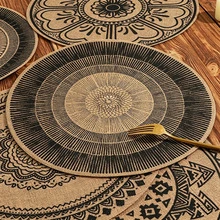 1/2/4/8片装波西米亚风大号圆形棉麻隔热垫，适用于摄影道具 - 黑色 - 查看 4