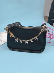 Bow Pattern Handbag Chain Accessories, White Bow Pattern Handbag Pendant, Handbag Extension Chain, Decorative Bag Chain, Replaceable Bag Chain, Fashion Hanging Chain, Metal Bag Chain, Holiday Bow, Y2K Summer Bow Bag Accessories, Heart-Shaped Bag Accessories, Alloy Bag Accessories, Gold Bag Accessories, Chain Bag Accessories, Ladies Bag Accessories, Metal Bag Decoration Chain, Heart-Shaped Bag Accessories, Bow Bag Accessories, Holiday Gift - Gold - View 2