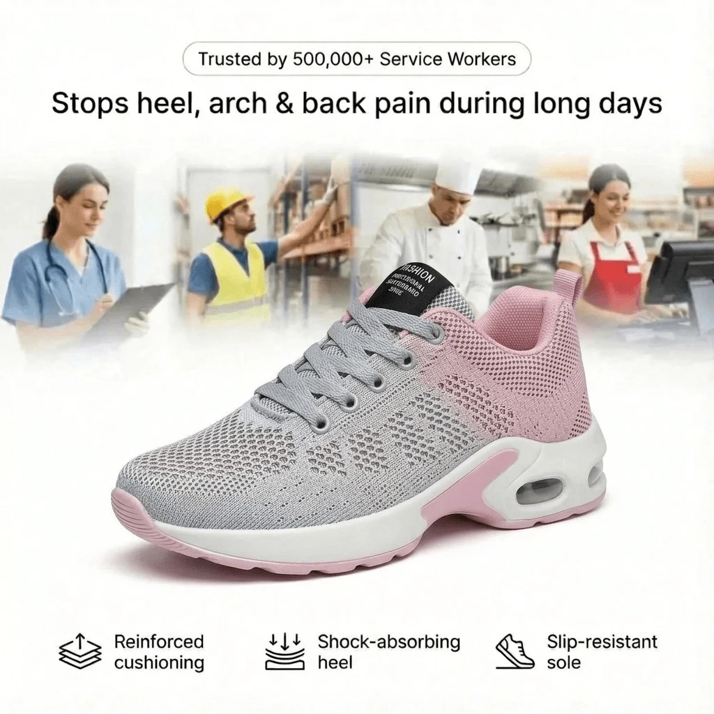Women's Slip-Resistant Orthopedic Work Sneakers | Arch Support, Wide Toe Box For Nurses, Teachers, Chefs & All-Day Standing Professionals - Pink - View 1