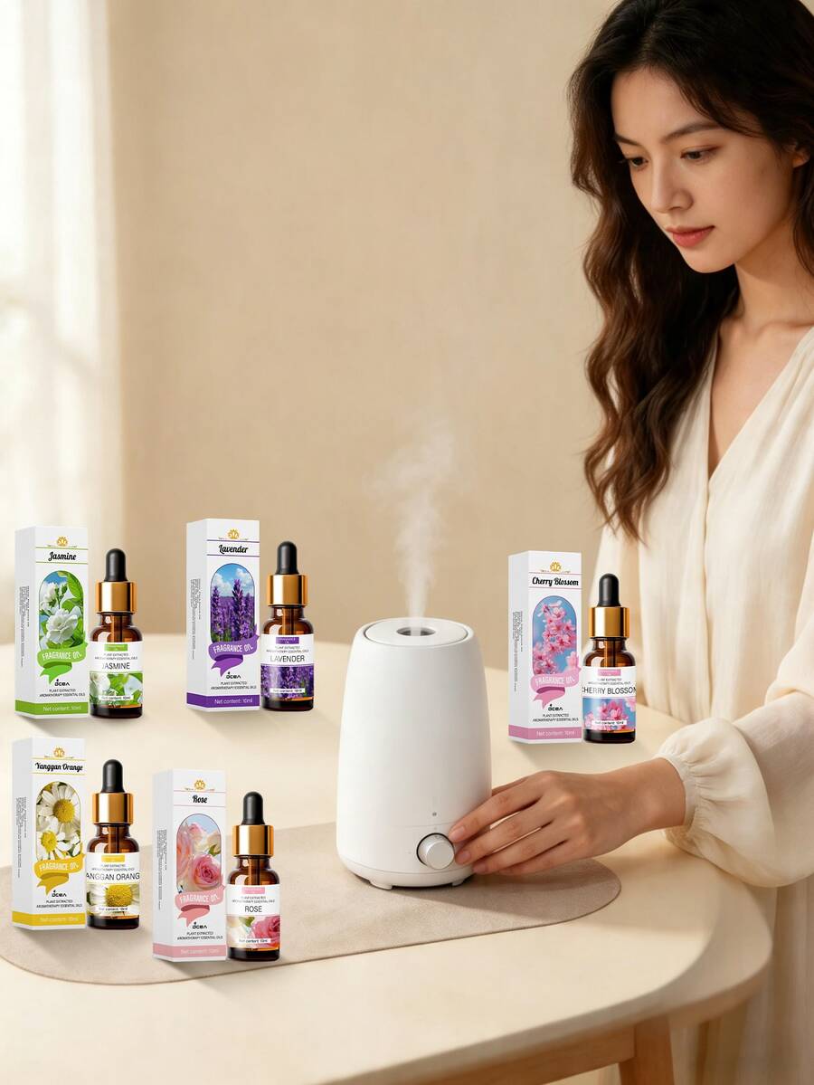 1pc/12pcs 10ml Lavender/Rose/Chamomile Essential Oil, Suitable For Aroma Diffuser, Home Care, Making Scented Candles, Aroma, Humidifier, Gifts, Can Be Used For Bedroom, Bathroom, Living Room And Car Air Freshener, Wardrobe Deodorizer And Air Purifier, Suitable As Wedding/Valentine's Day Gift, Cherry Blossom/Jasmine/Rose - Multicolor - View 1