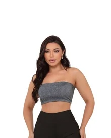 Top Faixa Tomara Que Caia Forrado Sutiã Esportivo Moda Fitness Casual - Cinza - Visão 7