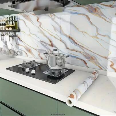 1 Roll Marble Pattern Wallpaper, Glossy Self-Adhesive Removable Wallpaper, Suitable For Kitchen, Bedroom, Living Room, Countertops, Furniture Decoration