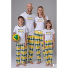Miss Pijama Unisex Children's Short-Sleeved Pajama Set With Pants, 100% Cotton - White Checkered Pattern (Brazil) - trắng - Xem 2