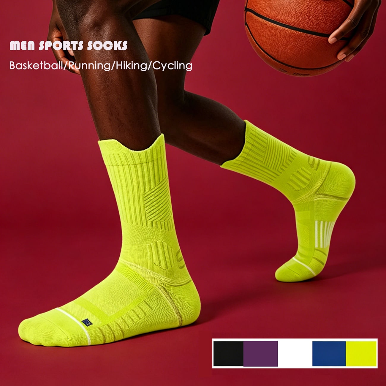 Pares de calcetines deportivos de rendimiento con acolchado de rizo para hombres, calcetines de compresión de deporte de tripulación, calcetines de