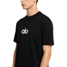 Alo Yoga Classic Black Short-Sleeve T-Shirt, American Heavyweight Pure Cotton Loose Fit, Unisex, Couple Style Casual Sports Top - View 5