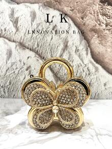 1个迷你女士新款奢华时尚蝴蝶造型手提包，配有链条肩带，可用作晚宴包，独特时尚，是女士链条迷你钱包的最佳选择。 - 彩色 - 查看 11