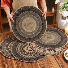 1/2/4/8片装波西米亚风大号圆形棉麻隔热垫，适用于摄影道具 - 黑色 - 查看 8