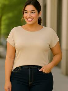 PLUS SIZE PLAIN BLOUSE CASUAL MODERN BASIC CURRENT CONTEMPORARY VISCOLYCRA DAILY WORK - Beige - View 8