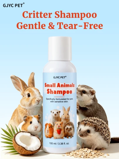 Small Pet Shampoo – 3.38 Fl Oz Tearless Gentle Cleanser For Guinea Pigs, Rabbits, Ferrets, Hamsters & Hedgehogs, Deodorizing & Conditioning Formula, PH Balanced For Sensitive Skin, Paraben Free
