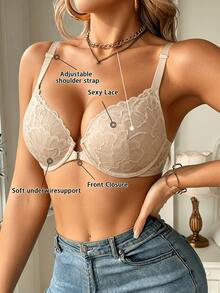 Women's Front Closure Seamless Wireless Bra With V-Shaped Back Design, Shaping Backline, Lifting Bust, Sexy & Comfortable, Fashionable & Versatile For Daily And Special Occasions - Apricot - View 4