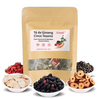 ToyoCare Té Herbal con Ginseng, Goji, Polygonatum y Mora, Infusión de 5 Tesoros, Sin Azúcar, Sabor Agradable, Sobres Individuales para Estilo de Vida Activo Favorece el bienestar corporal general, ayuda a mantener la circulación natural del organismo,cuida el estado físico diario, fórmula apta para adultos de ambos sexos.