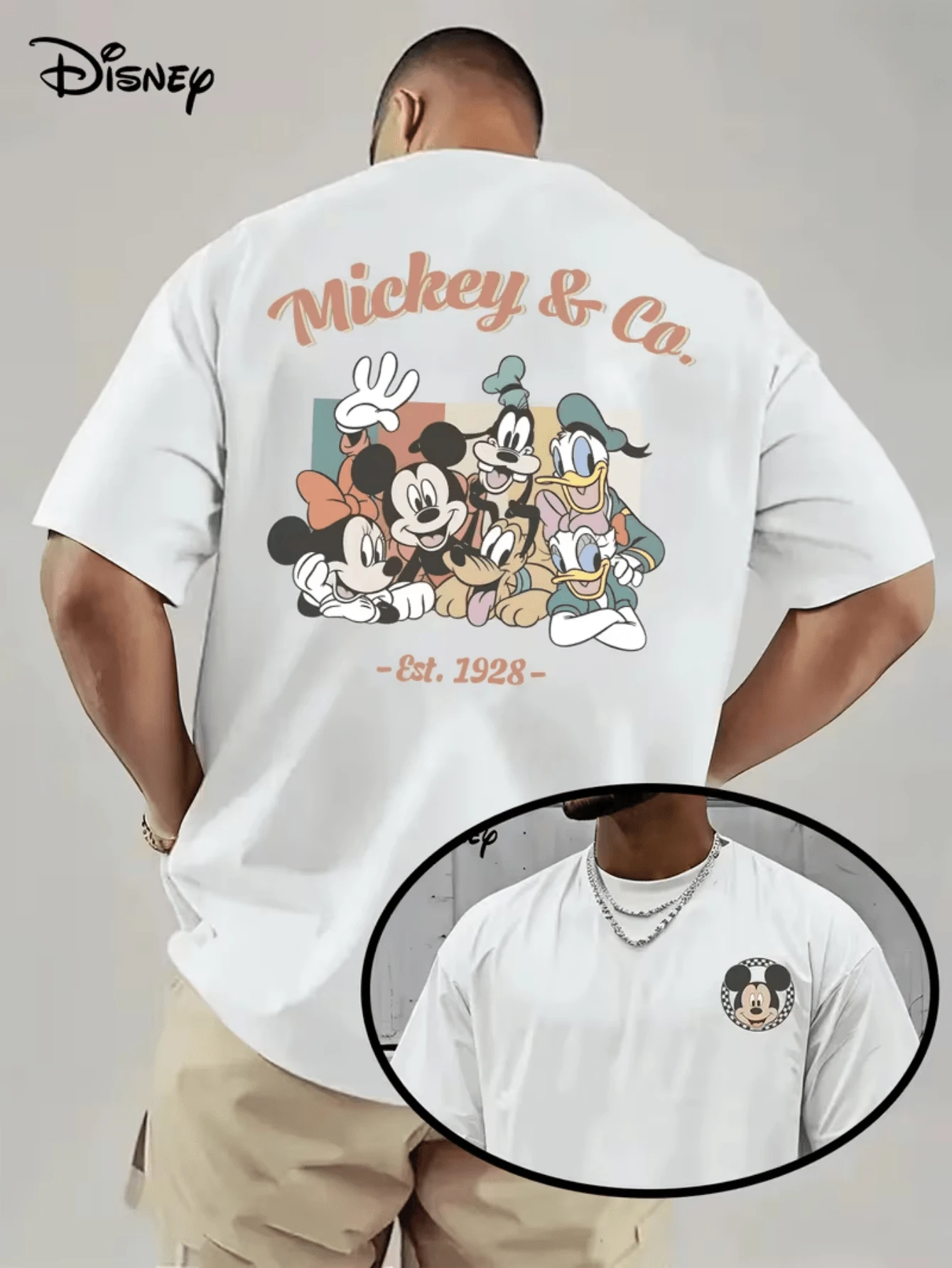 [Disney Licensed]Disney Mickey & Co Est 1928 Vintage Mickey Mouse Minnie Goofy Donald Duck Graphic T-Shirt, Men's Casual Short Sleeve Crew Neck Tee, Retro Disney Family Streetwear Casual Tops For Summer Vacation, Disney Officially Authorized Men's Short-Sleeved T-Shirts, Mens Clothes, Men, Ropa De Hombre, Summer Clothes, Men Shirts, Graphic Tees, Disney Outfits Men, Graphic Tees, Camisetas Para Hombre, Camisas Para Hombre, Summer Outfits For Men, Father's Day Gift, Perfect Gift For Family And Friends, Which Are Necessary For Birthday Parties, Disney Shirts, Mens Clothes, Summer Clothes, Officially Licensed Disney T-Shirts, Disney Men's And Women's Spring/Summer Fashion Casual Short-Sleeve T-Shirts - White - View 1