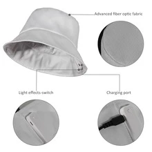Multicolor LED Fiber Bucket Hat - Cyberpunk Glow-In-Dark Cap For Techno Parties Night Glow Outdoor Cap For Concerts/Camping - White - View 10