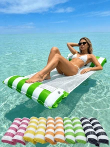 Giường phao bơm hơi, thiết kế hai ống tối giản, họa tiết sọc, chất liệu PVC, thích hợp cho nước, hồ bơi, bãi biển, tiệc theo chủ đề, thiết bị nổi trên nước bơm hơi, ghế nghỉ nổi, cần mua bơm hơi riêng, thoải mái, nhẹ và dễ mang theo, giúp thư giãn, thuận tiện cho việc mang theo, bơm hơi và sử dụng, thích hợp cho người lớn, vật dụng cần thiết cho mùa hè. - Đồ dùng hồ bơi - Xem 10