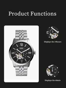 “Fossil ME3107 男士自动机械表 - 不锈钢表壳和皮革表带，矿物水晶表镜，50米防水，黑色表盘” - 黑色 - 查看 5